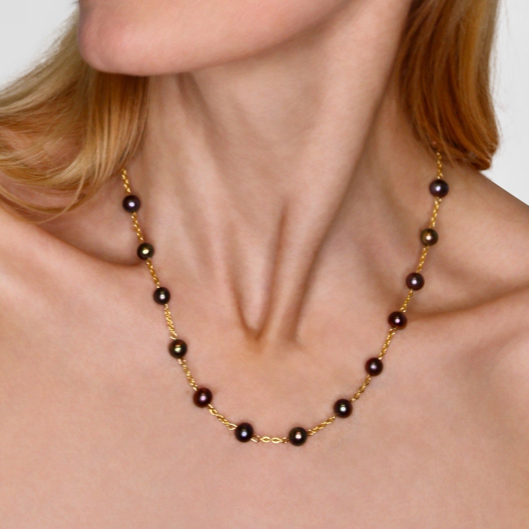 Black Pearl Gold Chain Necklace - Faie Jewels