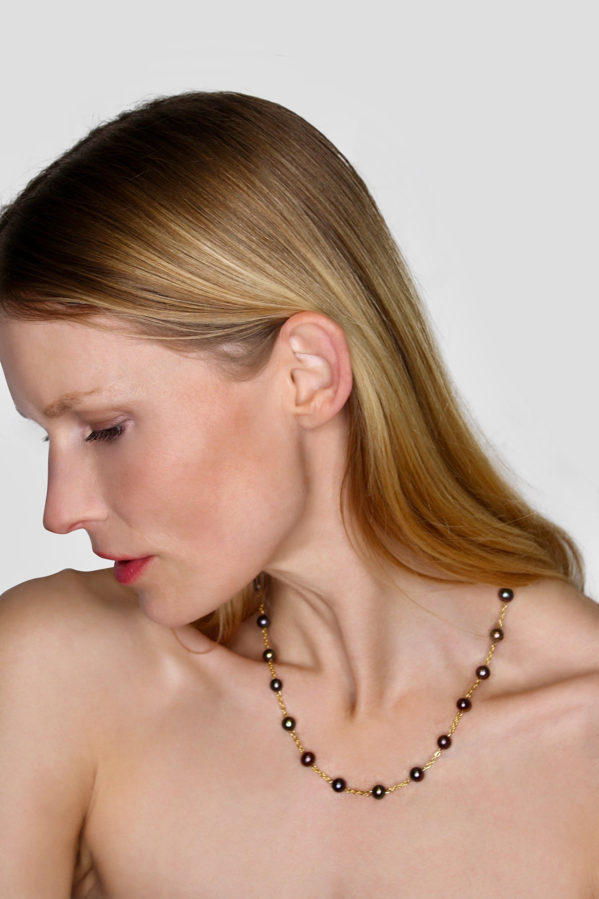 Black Pearl Gold Chain Necklace - Faie Jewels