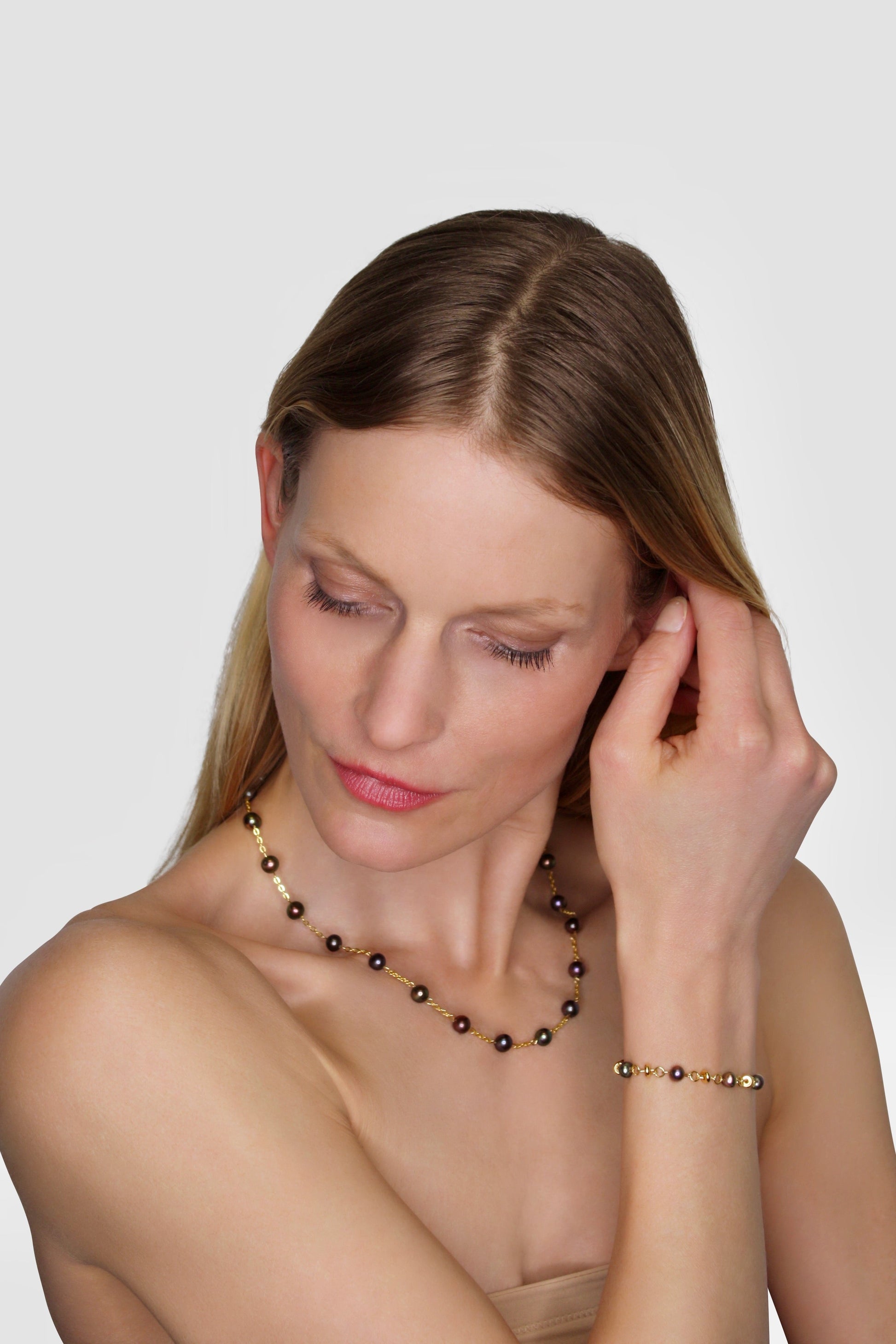 Black Pearl Gold Chain Necklace - Faie Jewels
