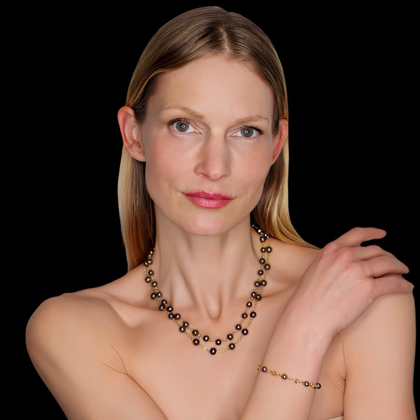 Black Pearl Gold Chain Necklace - Faie Jewels