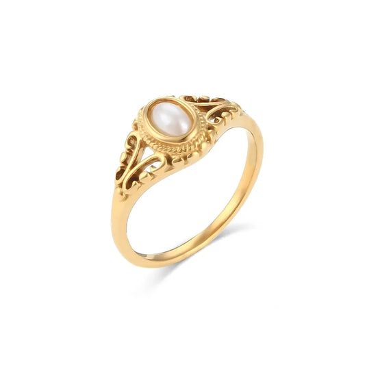18K Gold Promise Pearl Ring - Faie Jewels