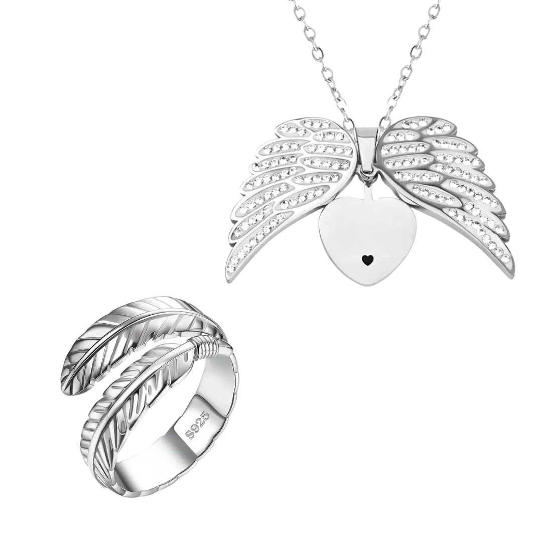 My Angel Necklace & Feather Ring Bundle