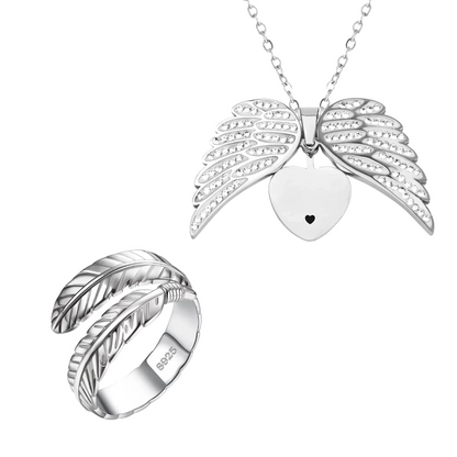 My Angel Necklace & Feather Ring Bundle